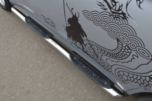 Mitsubishi Outlander 2012 Пороги труба d76 с накладками (вариант 1) MRT-0010541